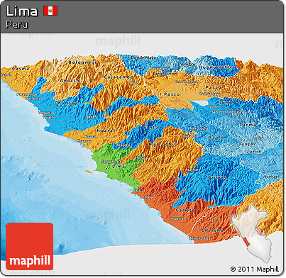 Political Panoramic Map of Lima, political shades outside