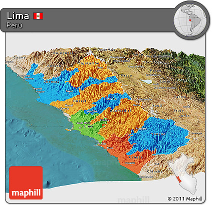 Political Panoramic Map of Lima, satellite outside