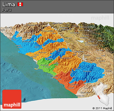 Political Panoramic Map of Lima, satellite outside