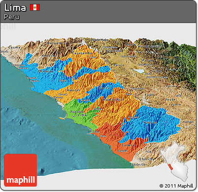 Political Panoramic Map of Lima, satellite outside