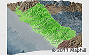 Political Shades Panoramic Map of Lima, darken, semi-desaturated