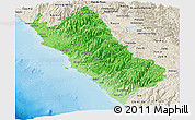 Political Shades Panoramic Map of Lima, shaded relief outside