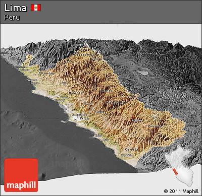Satellite Panoramic Map of Lima, darken, desaturated