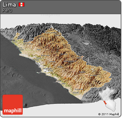 Satellite Panoramic Map of Lima, darken, desaturated