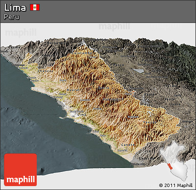 Satellite Panoramic Map of Lima, darken, semi-desaturated