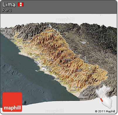 Satellite Panoramic Map of Lima, darken, semi-desaturated
