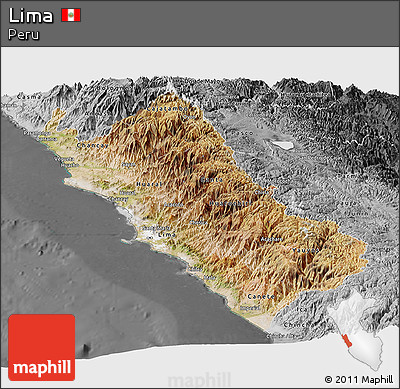 Satellite Panoramic Map of Lima, desaturated