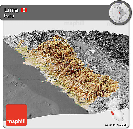 Satellite Panoramic Map of Lima, desaturated