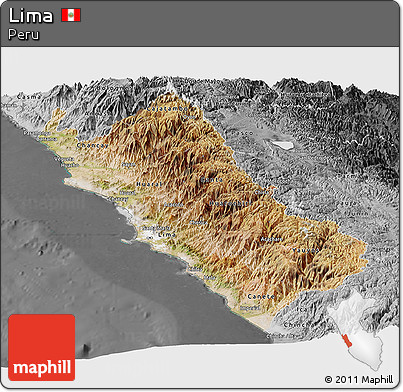 Satellite Panoramic Map of Lima, desaturated