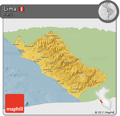 Savanna Style Panoramic Map of Lima, single color outside