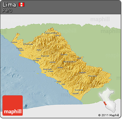 Savanna Style Panoramic Map of Lima, single color outside