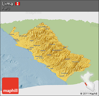 Savanna Style Panoramic Map of Lima, single color outside