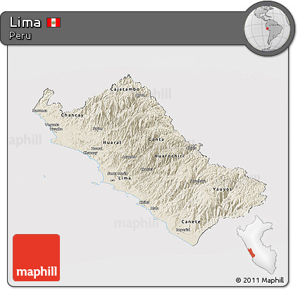 Shaded Relief Panoramic Map of Lima, cropped outside