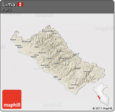 Shaded Relief Panoramic Map of Lima, cropped outside