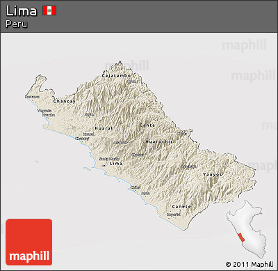 Shaded Relief Panoramic Map of Lima, cropped outside