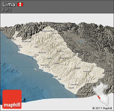 Shaded Relief Panoramic Map of Lima, darken