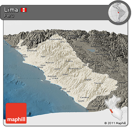 Shaded Relief Panoramic Map of Lima, darken