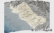 Shaded Relief Panoramic Map of Lima, darken, semi-desaturated