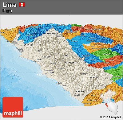 Shaded Relief Panoramic Map of Lima, political outside