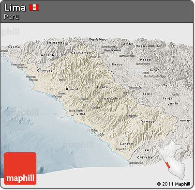 Shaded Relief Panoramic Map of Lima, semi-desaturated