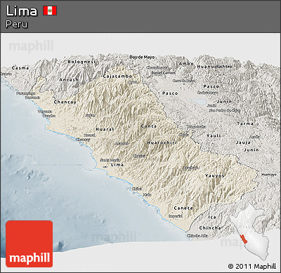 Shaded Relief Panoramic Map of Lima, semi-desaturated