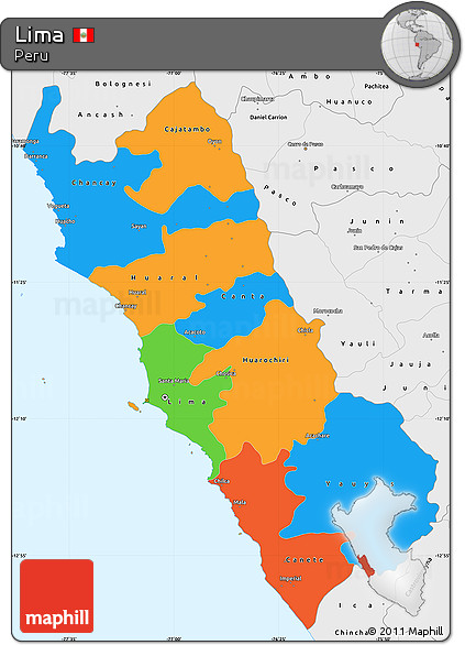 Political Simple Map of Lima, single color outside, borders and labels