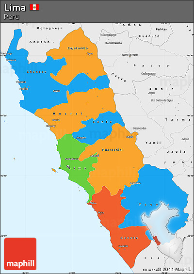 Political Simple Map of Lima, single color outside, borders and labels