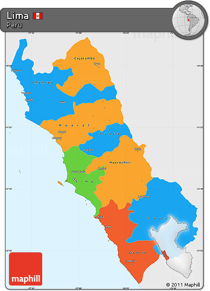 Political Simple Map of Lima, single color outside