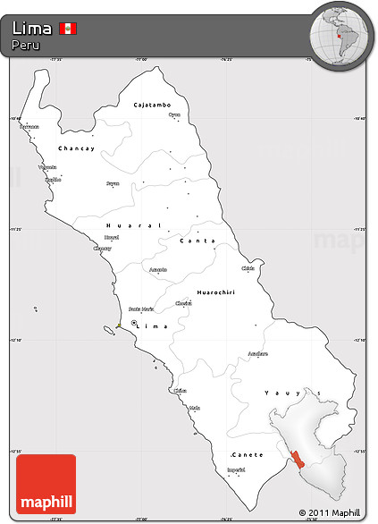 Silver Style Simple Map of Lima, cropped outside