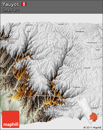 Physical 3D Map of Yauyos, semi-desaturated