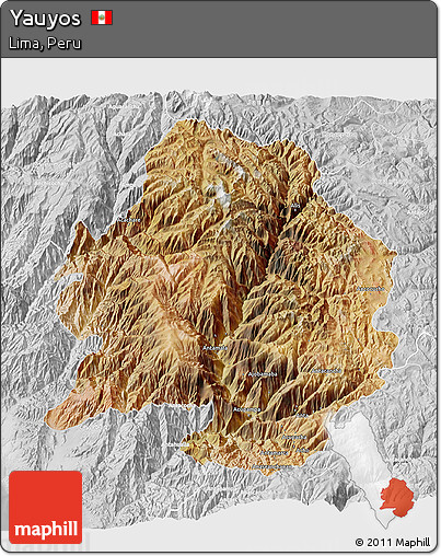 Satellite 3D Map of Yauyos, lighten, desaturated