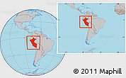 Gray Location Map of Peru, within the entire continent