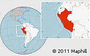 Gray Location Map of Peru, highlighted continent, hill shading