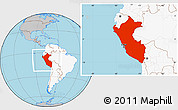 Gray Location Map of Peru, highlighted continent