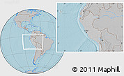 Gray Location Map of Peru, hill shading outside