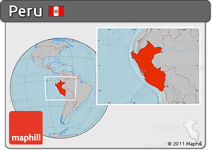 Gray Location Map of Peru, hill shading