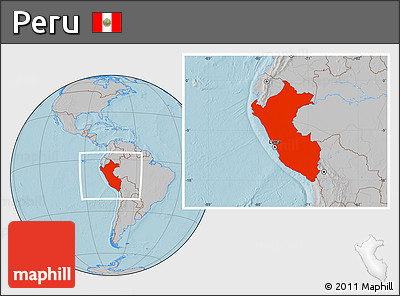 Gray Location Map of Peru, hill shading