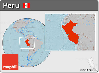 Gray Location Map of Peru, hill shading