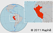 Gray Location Map of Peru, hill shading
