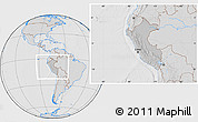 Gray Location Map of Peru, lighten, desaturated, hill shading