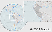 Gray Location Map of Peru, lighten, hill shading