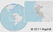 Gray Location Map of Peru, lighten, land only, hill shading