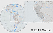 Gray Location Map of Peru, lighten, semi-desaturated, hill shading