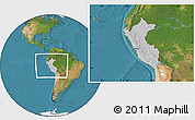 Gray Location Map of Peru, satellite outside, hill shading
