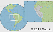 Gray Location Map of Peru, savanna style outside, hill shading inside