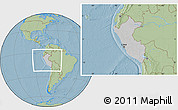 Gray Location Map of Peru, savanna style outside, hill shading outside