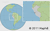 Gray Location Map of Peru, savanna style outside