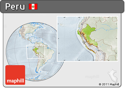 Physical Location Map of Peru, lighten, semi-desaturated