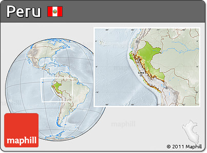 Physical Location Map of Peru, lighten, semi-desaturated