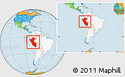 Political Location Map of Peru, highlighted continent, within the entire continent